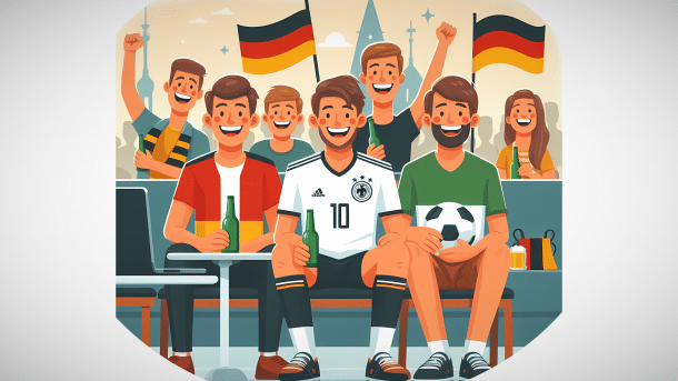 Stilisiertes Bild: Feiernde Fußballfans mit deutschen Flaggen