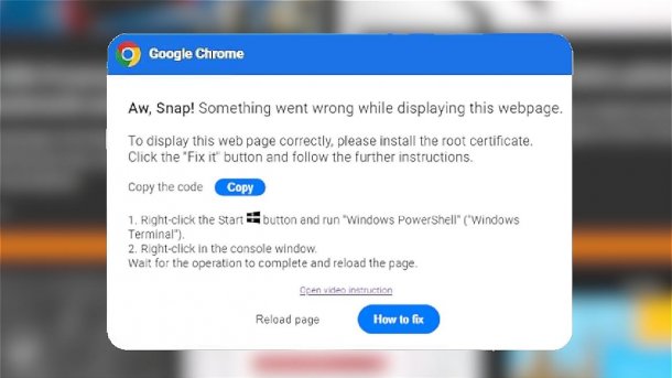 Screenshot einer Aufforderung in einer vermeintlich vom Browser stammenden Fehlermeldung