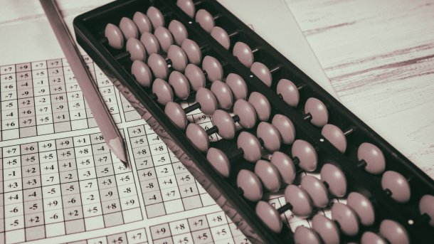 An abacus on a sheet with numbers