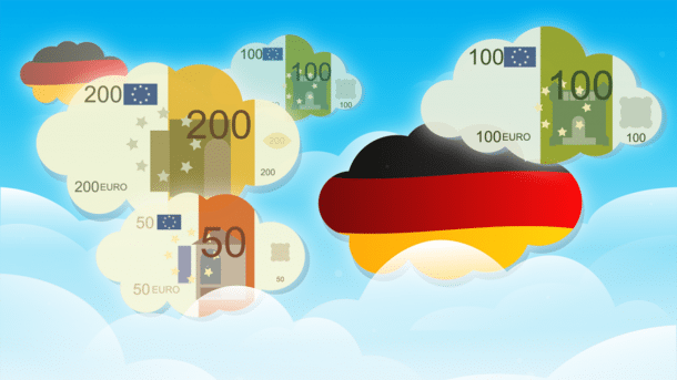 Wolken als Deutschlandflaggen und Euroscheine