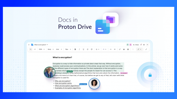 Anzeige von Docs in Proton Drive mit zwei aktiven Bearbeitern