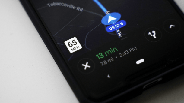 Geschwindigkeitsanzeige in Google Maps (hier in mph)