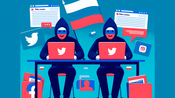 Stylized image: Russian troll factory