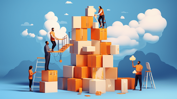 KI-Bild zeigt stilisierte Menschen mit Containern