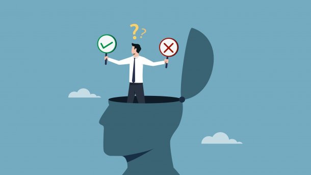 Businessman,In,The,Head,Making,Decision,Between,Right,Or,Wrong,