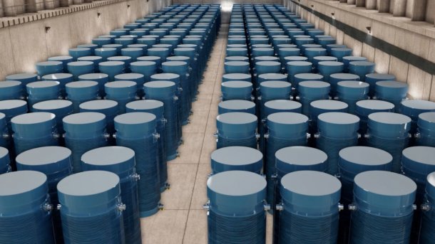 Castor-Behälter stehen in Reihen