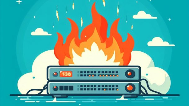 Stylized graphic: a burning appliance in the network