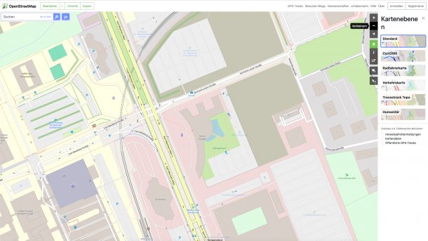 Screenshot of an OpenStreetMap street map showing the garden of the heise-medien headquarters