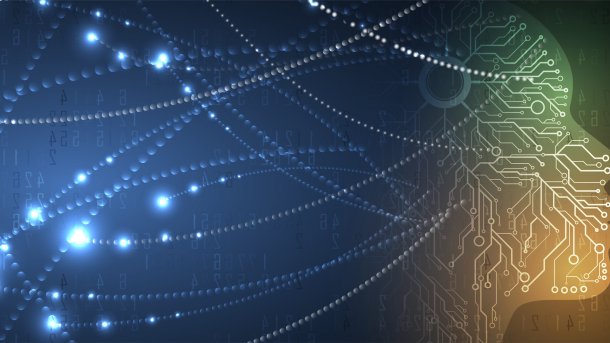 Data points in a person's head, futuristic representation