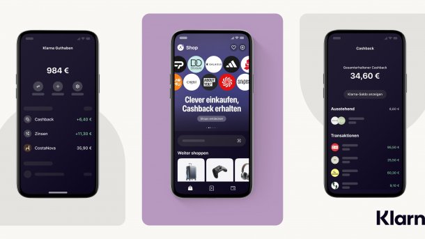 Drei Smartphones mit Screenshots von der Banking-App