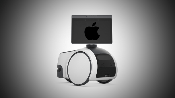Amazon Astro robot with Apple logo