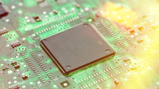 Render image of a chip on a circuit board