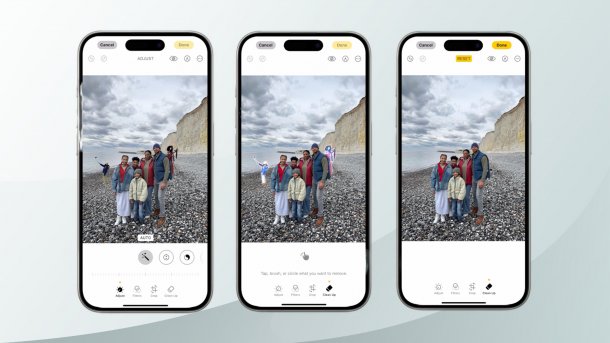 Editing steps in the new "Clean up" function in iOS 18.1