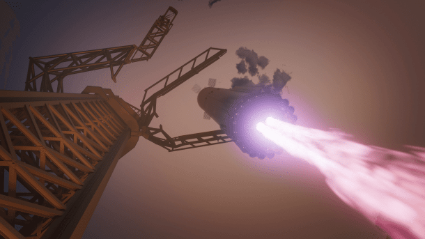 Künstlerische Darstellung des Einfangens einer Super-Heavy-Rakete.