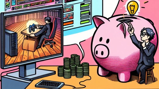 Sparschwein vor einem Gaming PC