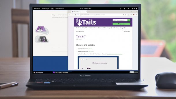 TAils 6.7 Desktop auf Notebook auf Tisch