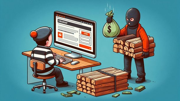 Kriminelle betreiben einen Fakeshop für Brennholz und zählen Geld