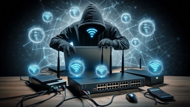 Acess Points und Siwtches werden von einem Kriminellen angegriffen