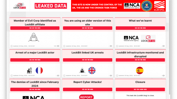 Screenshot of the Lockbit blog taken over by investigators