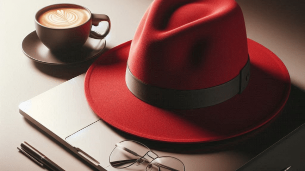 Laptop with red hat
