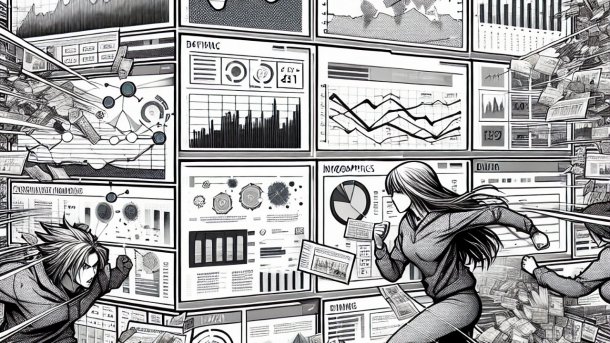 Illustration mit Aktenordnern und einem Notebook