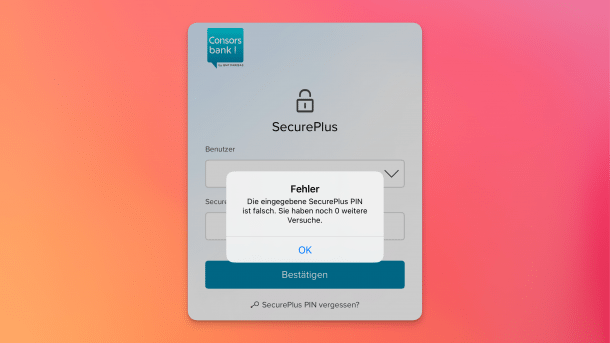 Fehlermeldung SecurePlus Consorsbank