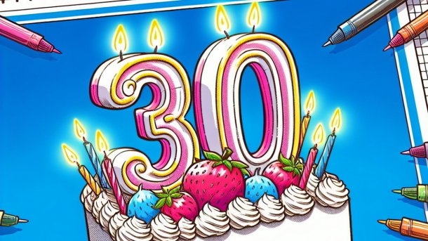 kuchen mit der zahl 30 in kerzen