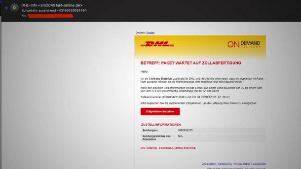 Spam message with DHL forgery