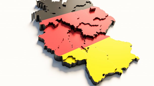 Digital model of the map of Germany with federal states graded in height
