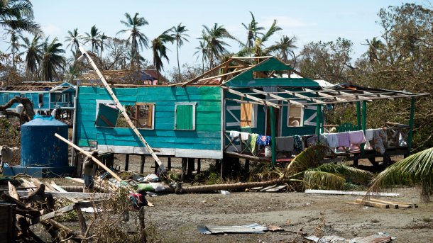 Destroyed building after a hurricane