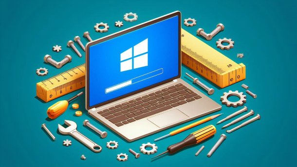 Stilisiertes Bild: Windows/Software-Update auf Laptop