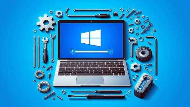 Stylized image: Windows/software update on laptop