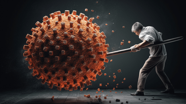 A man with a pole destroys a giant viral envelope