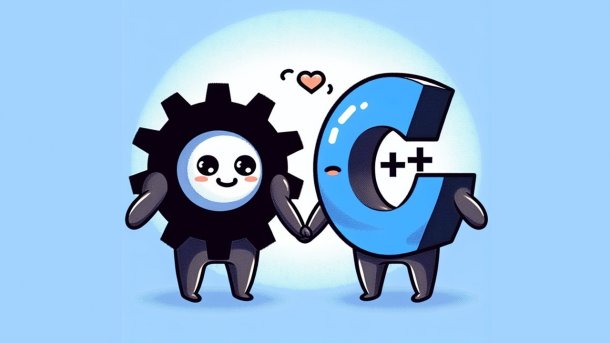 Rust logo and C++ lettering hold hands