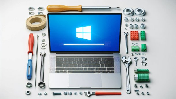 Stylized image: Windows/software update on laptop