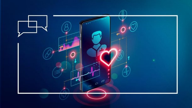 Smartphone, auf dem verschiedene Gesundheitssymbole zu sehen sind