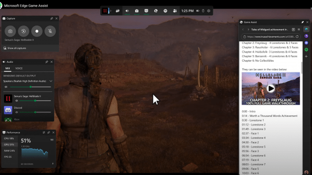 Screenshot of Microsoft's Edge Game Assist in Hellblade 2