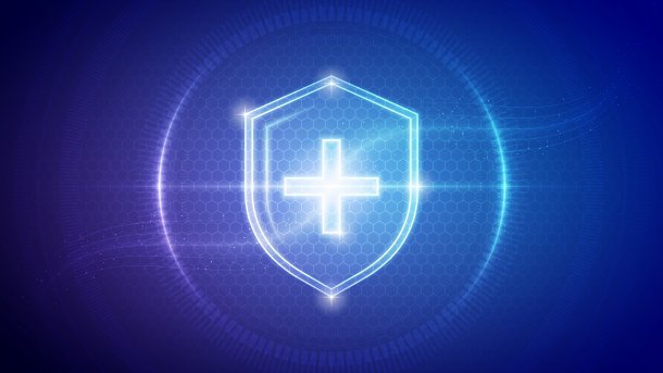 A white cross on a blue background