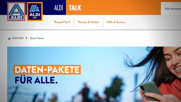 Screenshot von der Aldi-Website