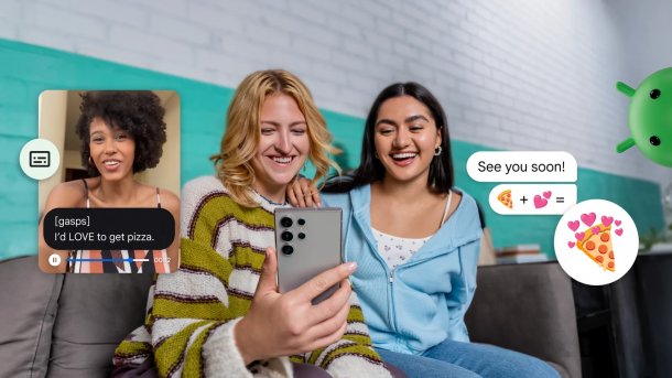 Zwei Frauen am Handy mit einer Konversation darüber geblendet