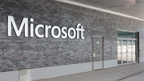 Microsoft" lettering on building