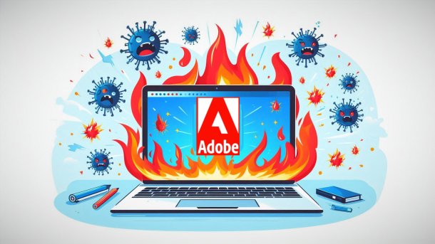 Laptop with Adobe logo on the display burns