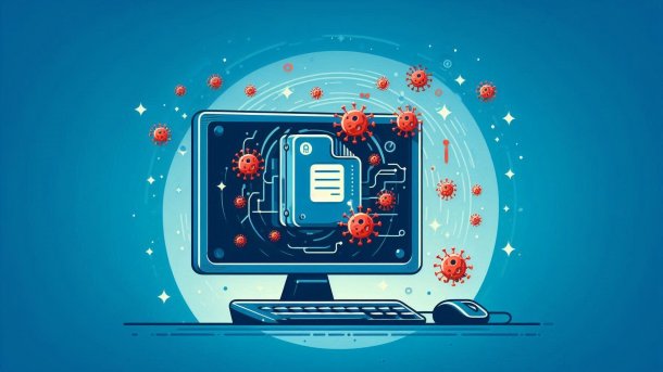 Datei auf dem Computerbildschirm verteilt Viren und Malware