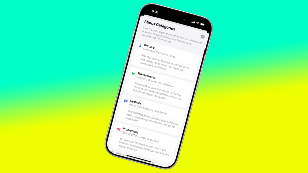 Categories in the Mail app under iOS 18.2