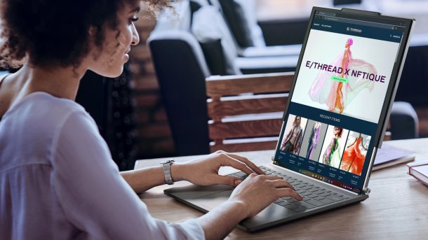 Woman working on a ThinkBook Plus Gen 6 Rollable