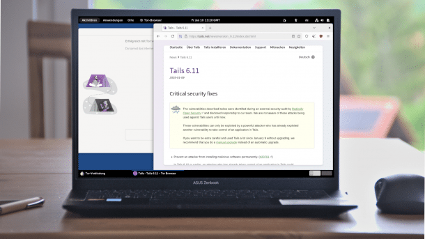 Tails 6.11 Desktop on notebook
