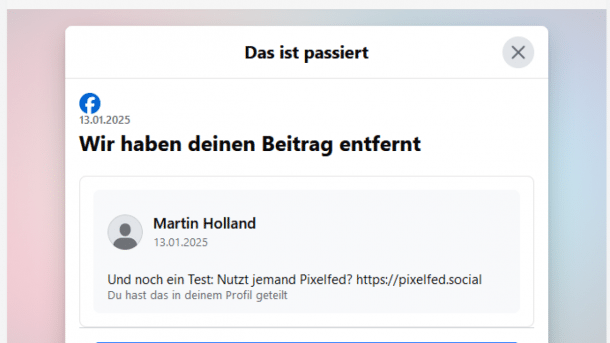 Der Hinweis auf die Sperrung
