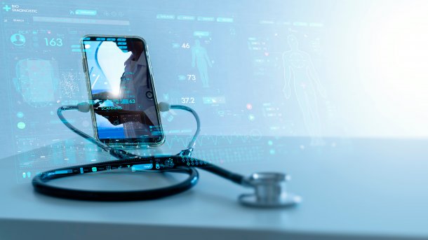 A smartphone with a stethoscope.