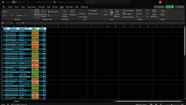 Excel komplett in schwarz