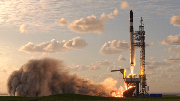 Artist's impression of the launch of an XRF One rocket